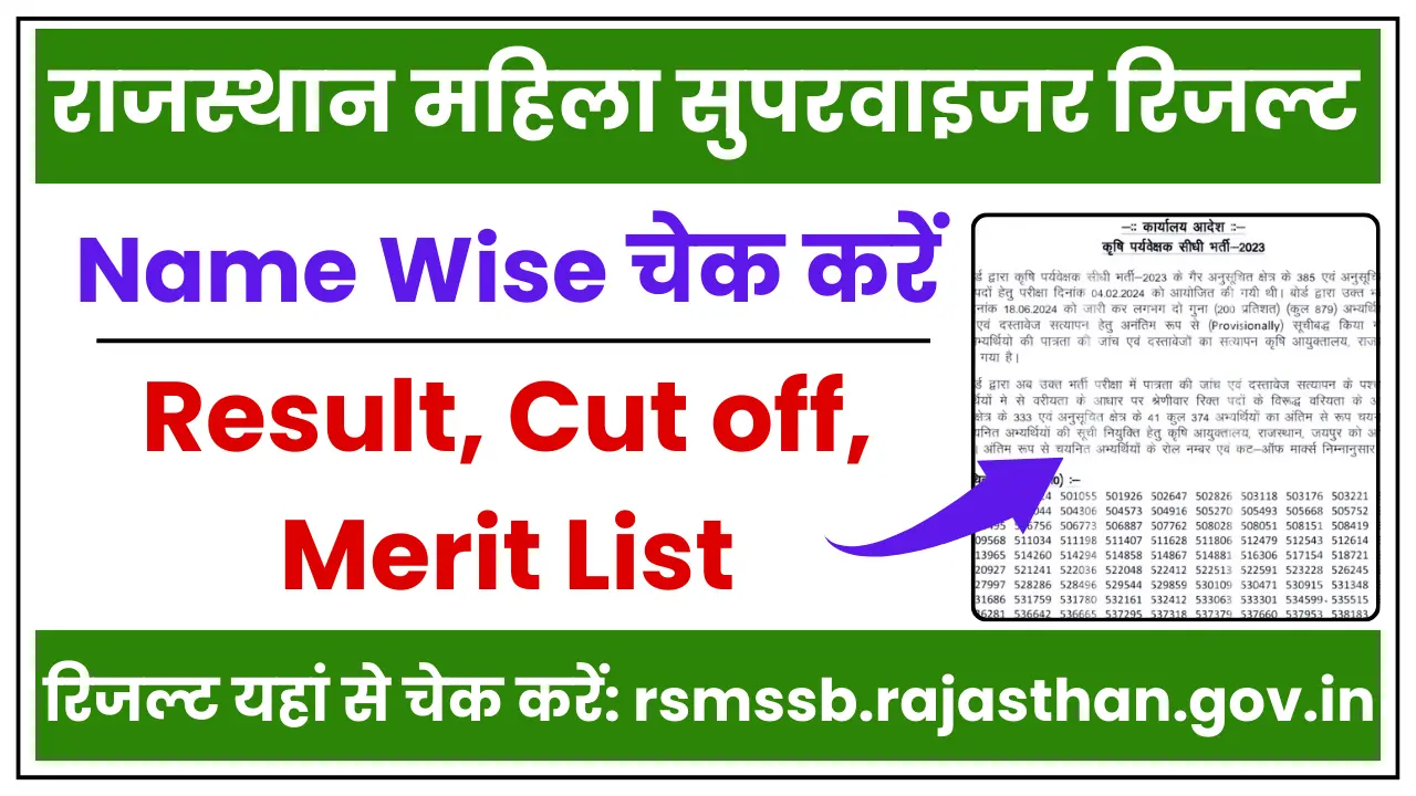 Rajasthan Female Supervisor Result 2024
