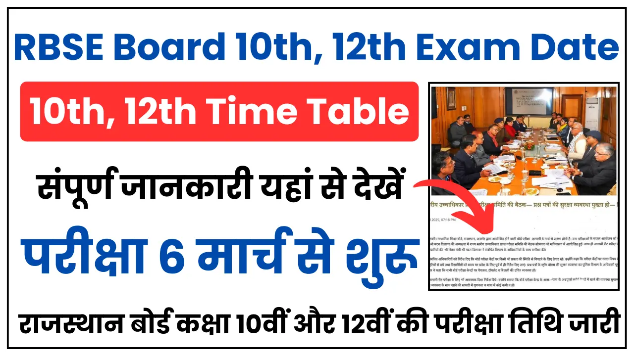 Rajasthan Board 10th 12th Time Table 2025