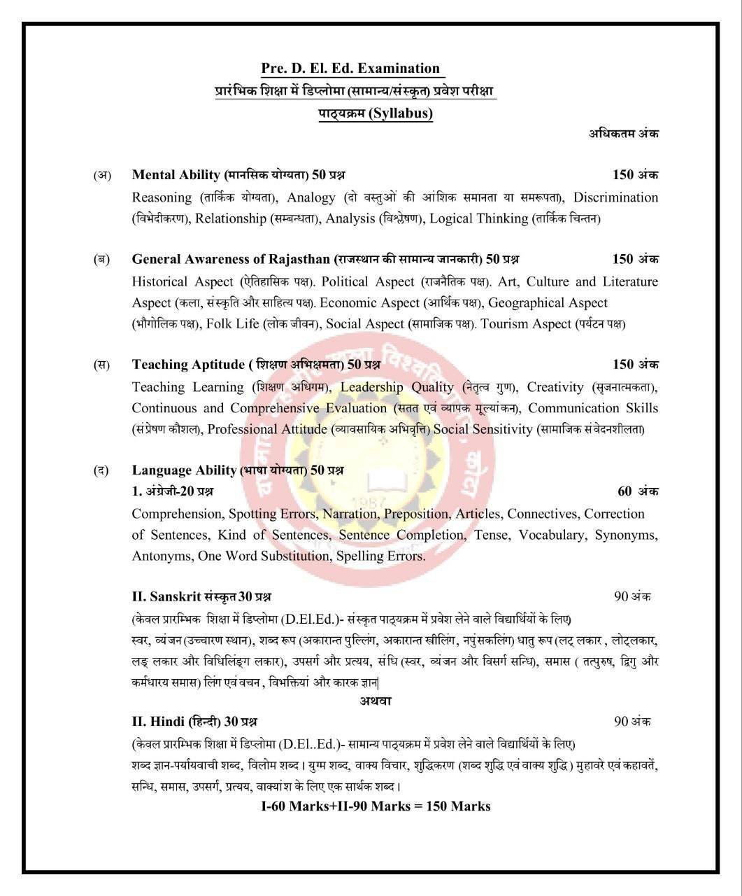 Rajasthan BSTC Syllabus 2025