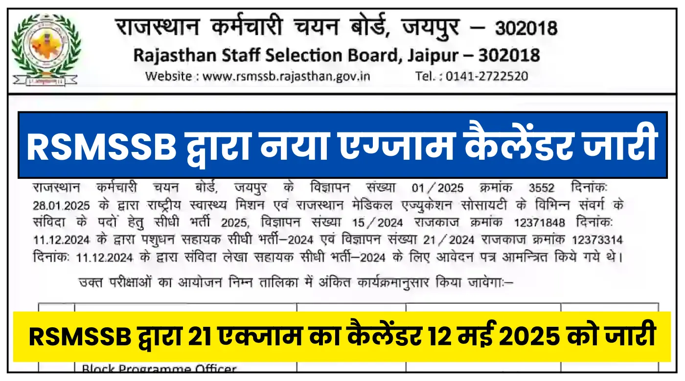 RSMSSB New Exam Calendar 2025