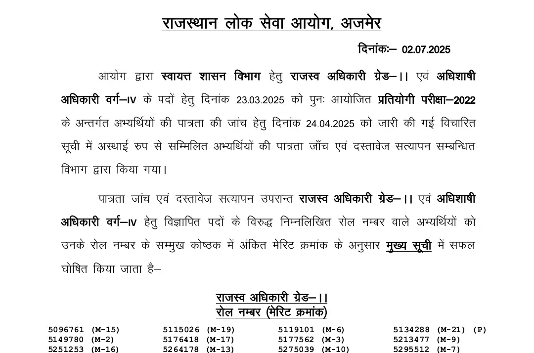 RPSC EO RO Result 2025