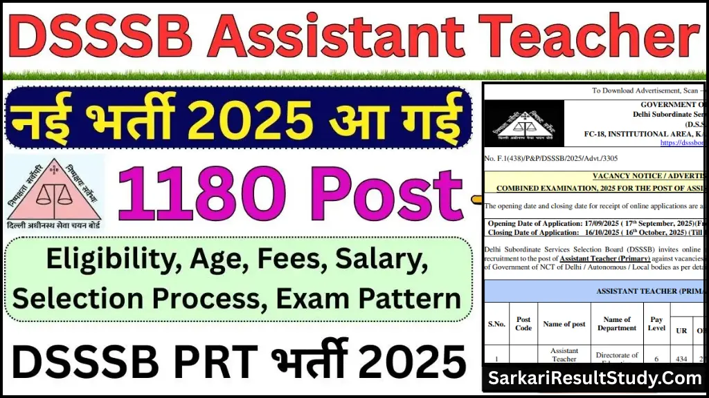 DSSSB Primary Teacher PRT Recruitment 2025